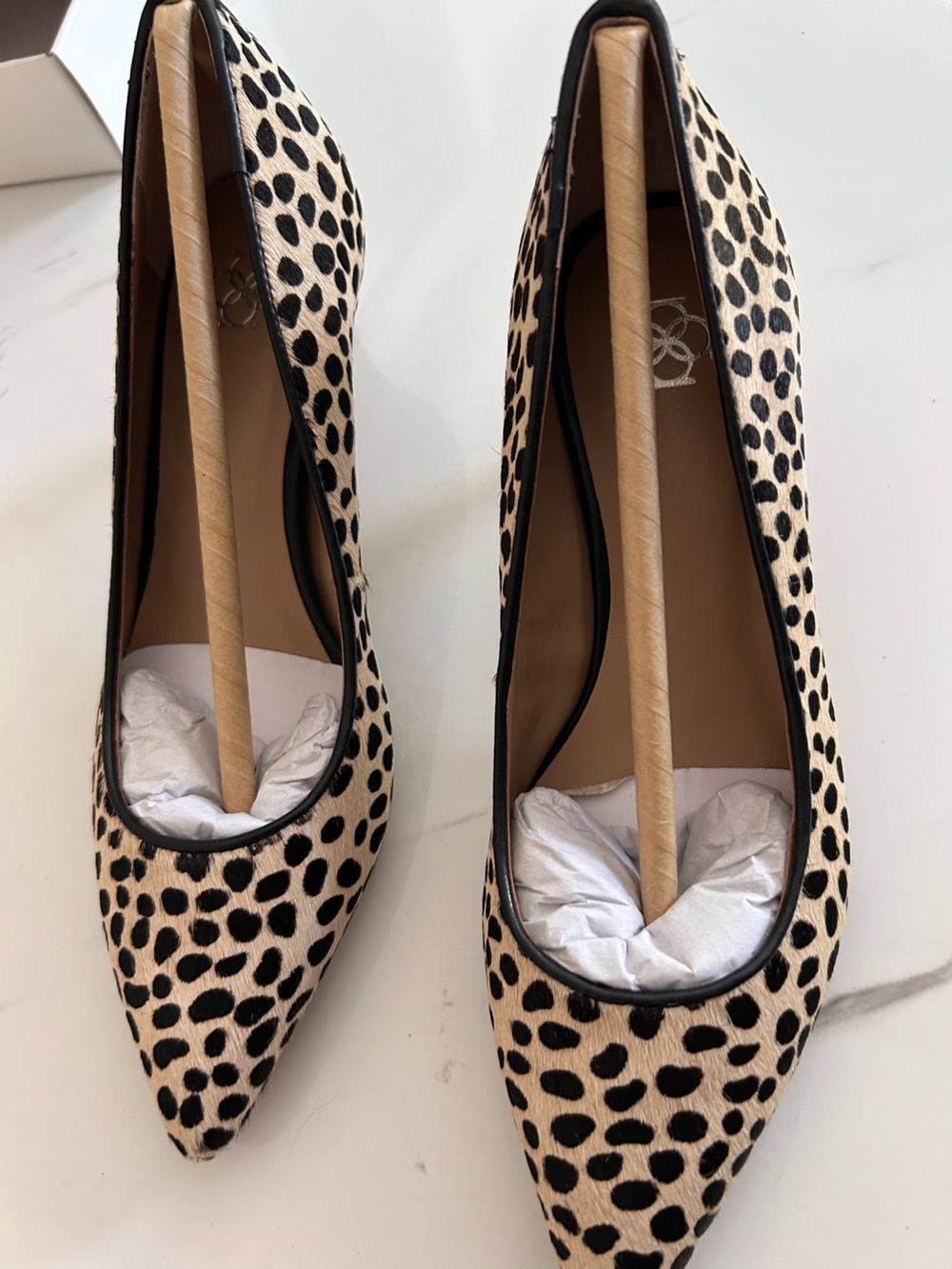 Ann Taylor Leopard Spot Pointed Toe Flats - Black & Cream